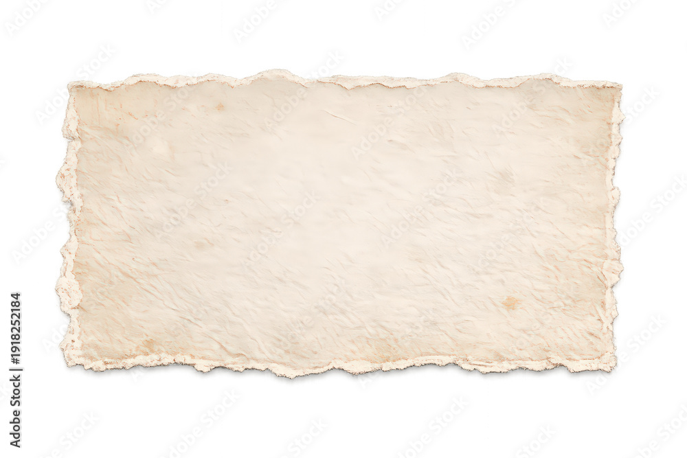 Fototapeta premium Aged torn paper texture with deckle edges and blank space, vintage parchment background isolated with transparent elements