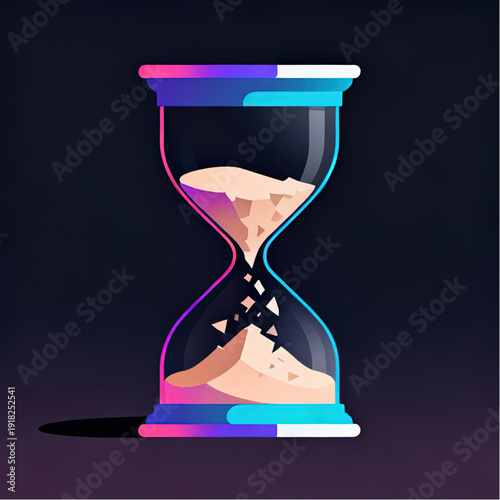 Time Compression visualized as fragmented hourglass sands pressed into a dense core, evocative minimalist design.eps