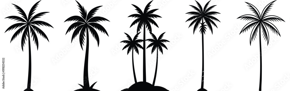 Fototapeta premium Tropical Palm Trees Silhouette Vector Illustration Design