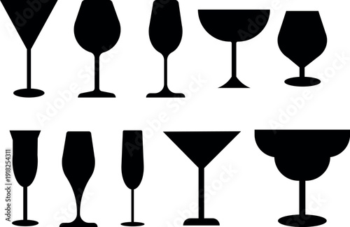 Collection of various wine and cocktail glass silhouettes