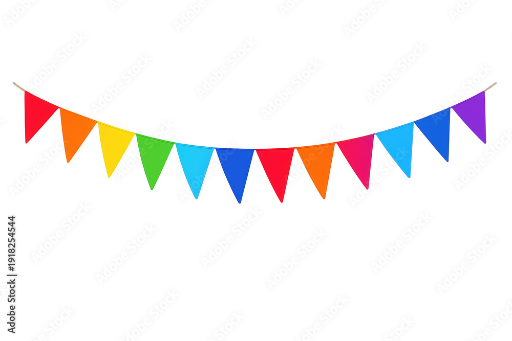 Fototapeta premium Colorful party bunting string with rainbow flags for celebration, festival, and event decoration, transparent background