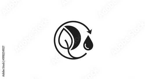 Black logo with leaf and water droplet symbolizing eco-friendliness and sustainability.