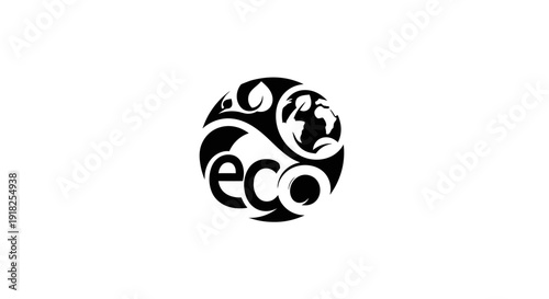 Black and white eco logo with stylized earth and leaves.