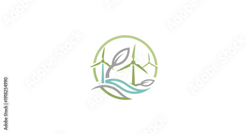 Eco-friendly logo with leaves and water elements.