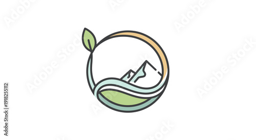 Minimalist eco-friendly logo with mountain landscape.