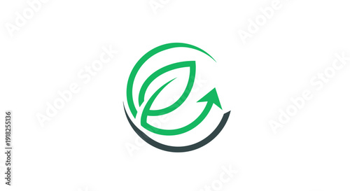Green Leaf within Circular Arrow Logo Representing Recycling and Renewal on an Isolated White Background