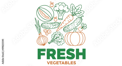 Vibrant fresh vegetables illustration with green and orange hues, perfect for healthy eating and nutrition concepts.