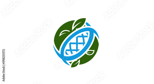 Earth Globe Leaves and DNA Pattern Global Eco Logo, isolated white background