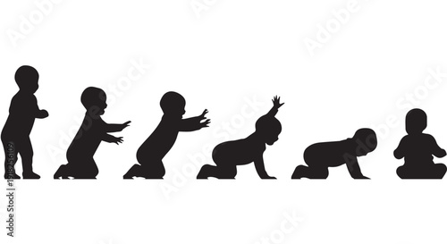 Silhouette illustration of a babys developmental stages from crawling to walking on a Transparent Background.