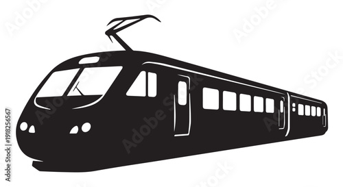 Black silhouette of a modern electric train on Transparent Background, representing transportation and travel.