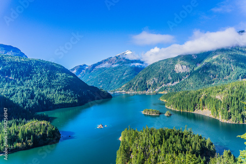A beautiful mountain range with a lake in the middle