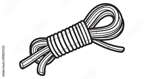 Detailed black and white illustration of a neatly tied bundle of wires or cables on a plain Transparent Background, symbolizing organization and connectivity.