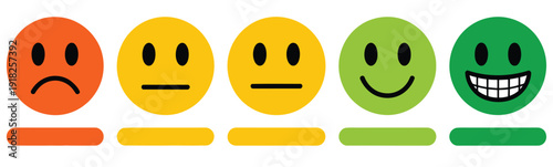 Smiley reaction and feedback vector icon collection, featuring happy, neutral, and sad emojis, good and bad emoticons, rating faces, ideal for user feedback