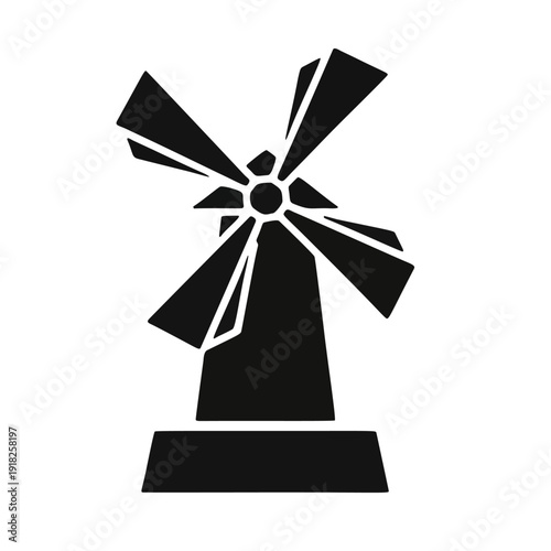 Windmill Silhouette: A sleek, minimalist silhouette of a traditional windmill stands in stark contrast against the clean background, its blades poised, ready to harness the power of the wind.