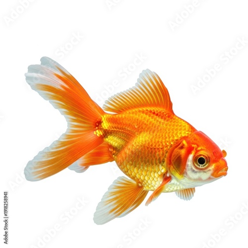 A vibrant and healthy goldfish swimming gracefully in a clear water environment