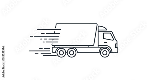 Fast delivery truck moving quickly with motion lines.