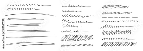 Pen scratch underline with scribble doodle squiggle for random squiggly effect. Line messy sketch with circle pencil stroke for element isolated vintage. Thin drawing pen with texture scribble