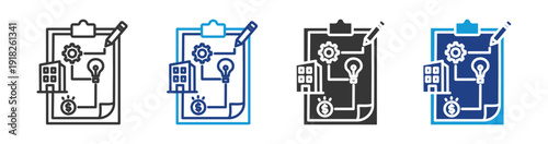 Corporate strategy icon set multiple style collection	
