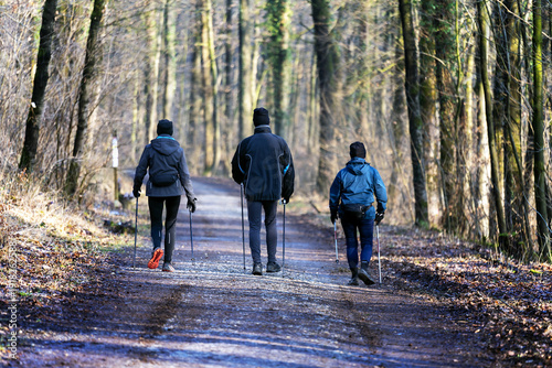 Nordic Walking im Wald im Winter
