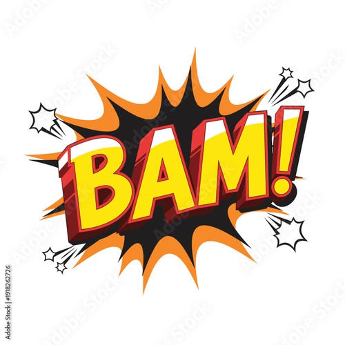 Comic style explosion with the word BAM in bold yellow letters.