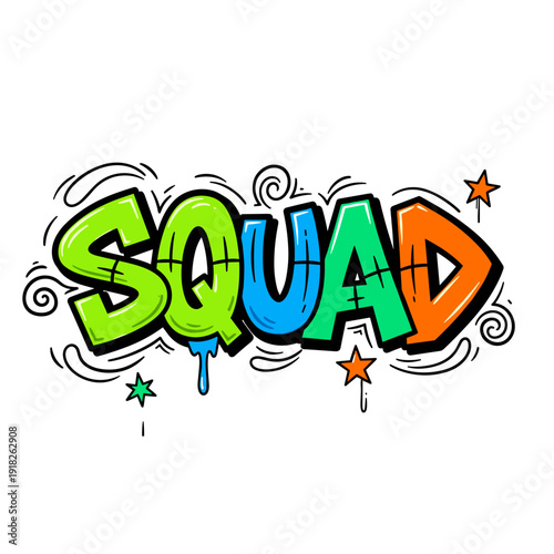 Colorful Graffiti Style SQUAD Word Art Illustration.