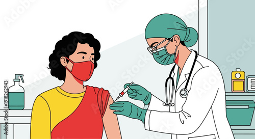 Healthcare professional administering vaccine to patient in clinic setting