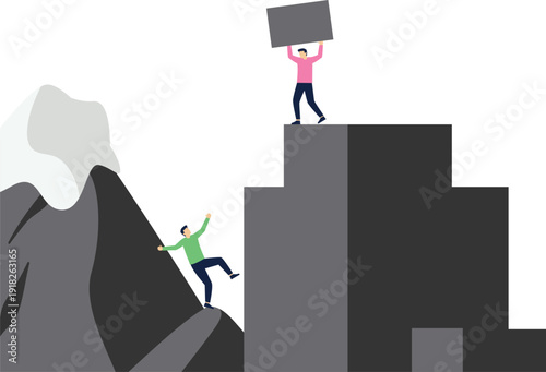 Businessman lifts a stone and throws it at the trapped companion

