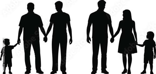 Family silhouettes holding hands with children isolated on white background parenting love togetherness concept illustration