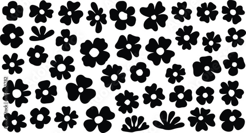 Collection of various black floral silhouettes on white background