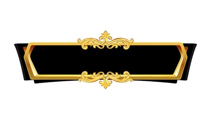Gold ornate frame with black insert and white background for graphic design and decorative purposes  elegant border