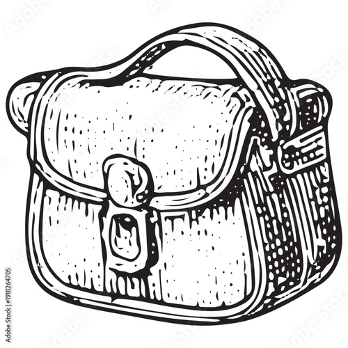Musician satchel bag sketch, leather case illustration, accessory vector
