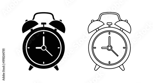 Two analog alarm clocks, vintage style, black and white, simple design, classic look Vector