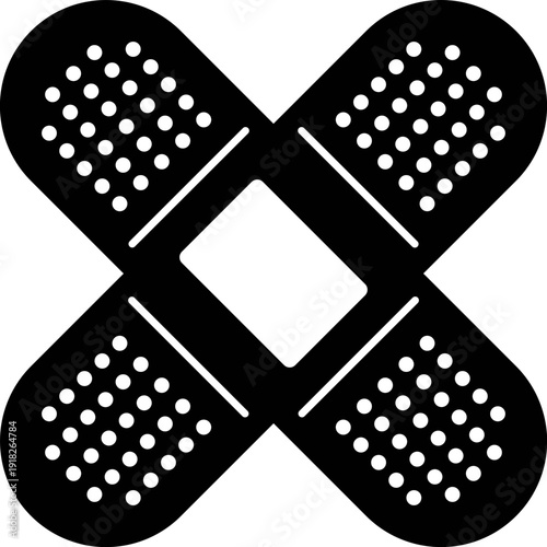 Adhesive bandage cross icon. Medical plaster strips and band aid illustration for first aid healthcare wound care emergency treatment medicine and safety equipment isolated on transparent background.