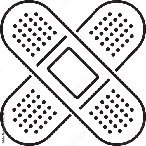 Adhesive bandage cross outline icon. Medical plaster strips and band aid for first aid healthcare wound care emergency treatment medicine and safety equipment isolated on transparent background.