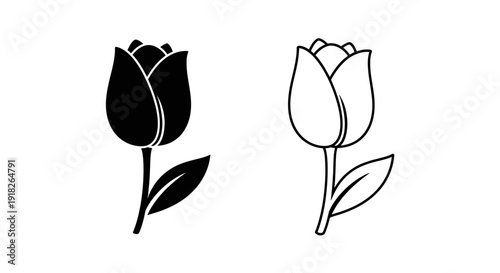 Black and white tulip illustration, elegant floral design for various uses Vector
