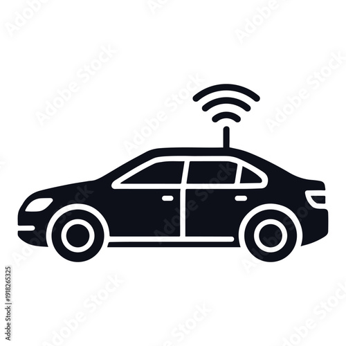 Autonomous car icon with wifi signal on roof
