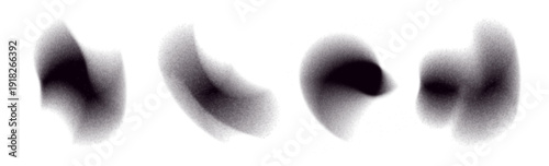 Gradient blur shape. Black abstract figure noise effect. Wave grunge element black gradation color. Fluid paint brush, aura, mesh blurry flow forms. Vector shape for modern gradient design
