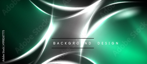 Abstract green background features flowing white lines. Modern design with gradient effects, suitable for digital projects. Smooth curves create dynamic visual.