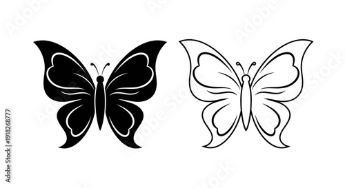Elegant black and white butterfly design pair for art and illustration Vector
