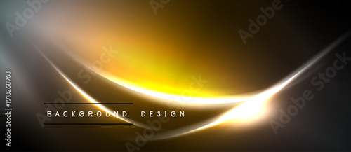 Abstract golden wave design. Smooth gradients create dynamic light effect. Dark background emphasizes bright curves, modern aesthetic.