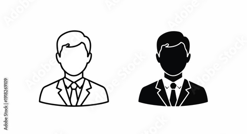 Black and white line art illustration of two faceless businessmen in suits on a plain white background.