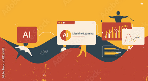 Abstract flat design of robotics and artificial intelligence in data analysis