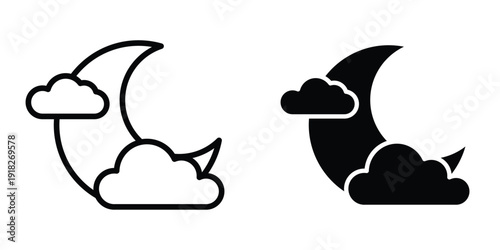 Cloud moon icon set different style collection for web Ui. EPS10