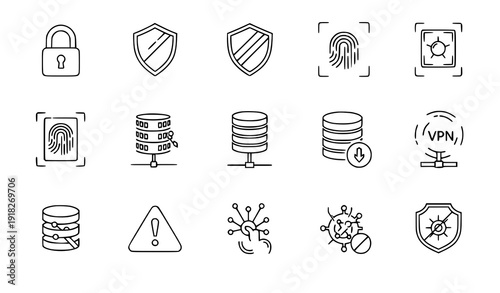 Cybersecurity and online safety line icon vector set