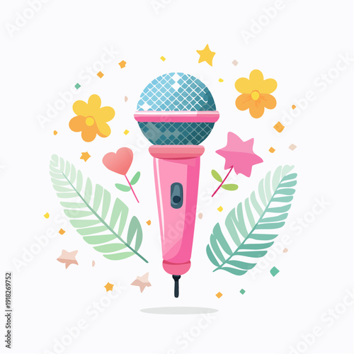 Micro jouet de karaoké rose en style cartoon avec étoiles festives