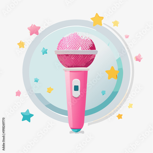 Micro jouet de karaoké rose en style cartoon avec étoiles festives