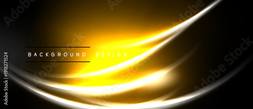 Abstract golden wave design over black background. Smooth lines create luminous effect, modern aesthetic. Simple text overlay present.