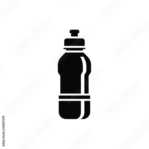 Black silhouette of water bottle with sports cap for fitness