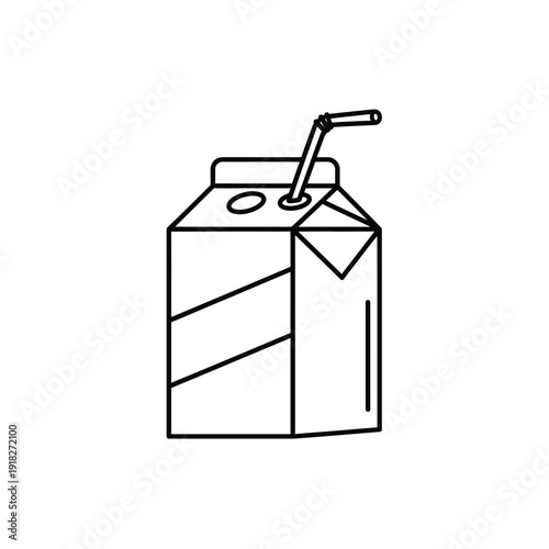 Milk carton with straw outline icon vector graphic