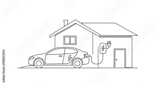 Electric car charging at home station.